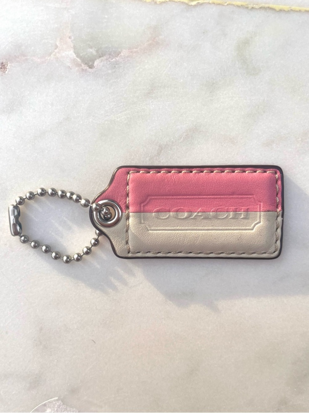 COACH RARE STRIPE Vintage Leather Hang Tag, Pink & White